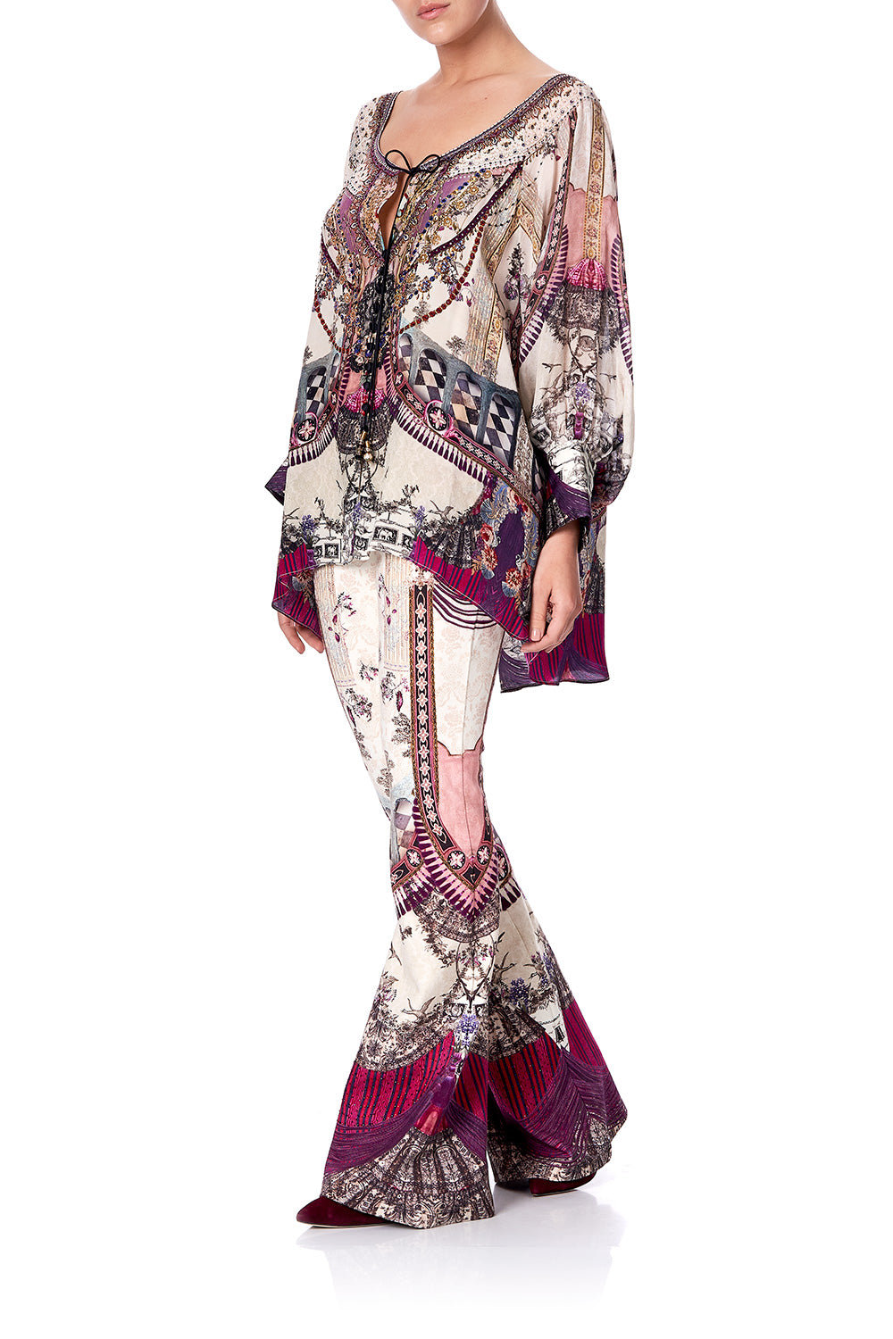 RAGLAN SLEEVE BUTTON UP TOP VIOLET CITY