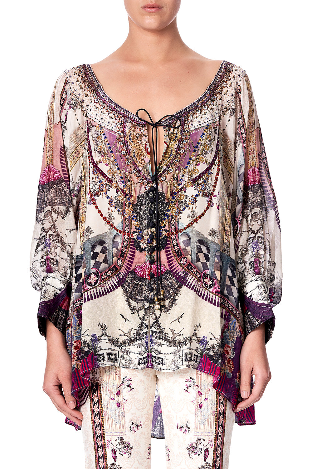 RAGLAN SLEEVE BUTTON UP TOP VIOLET CITY