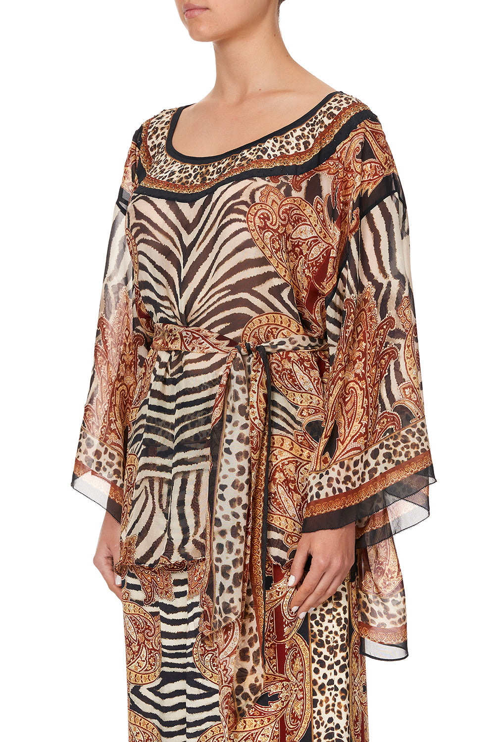 ROUND NECK TOP WITH BELT WILD FIRE