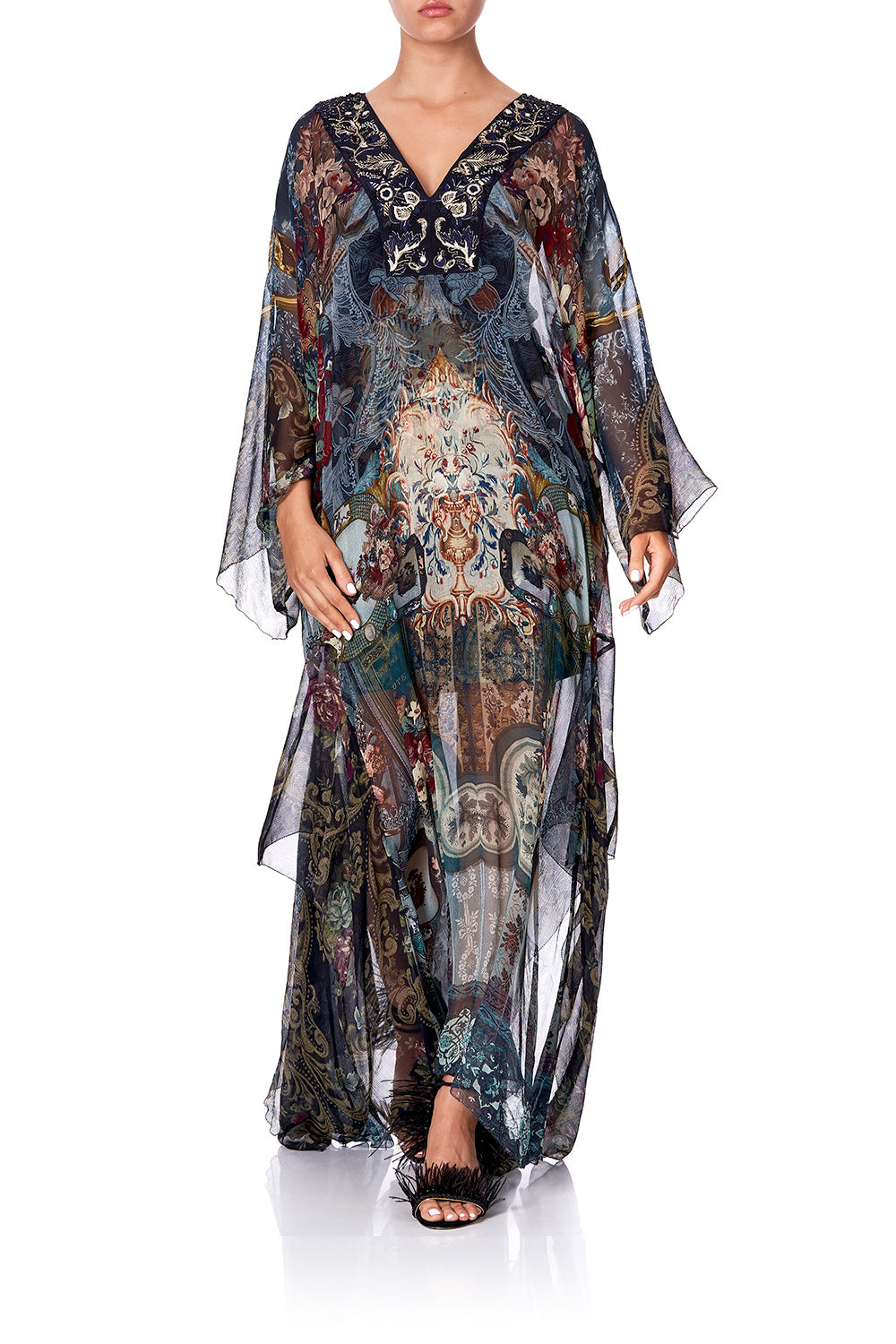 SHEER KAFTAN WITH TIE AND SLIP HOTEL BOHEME