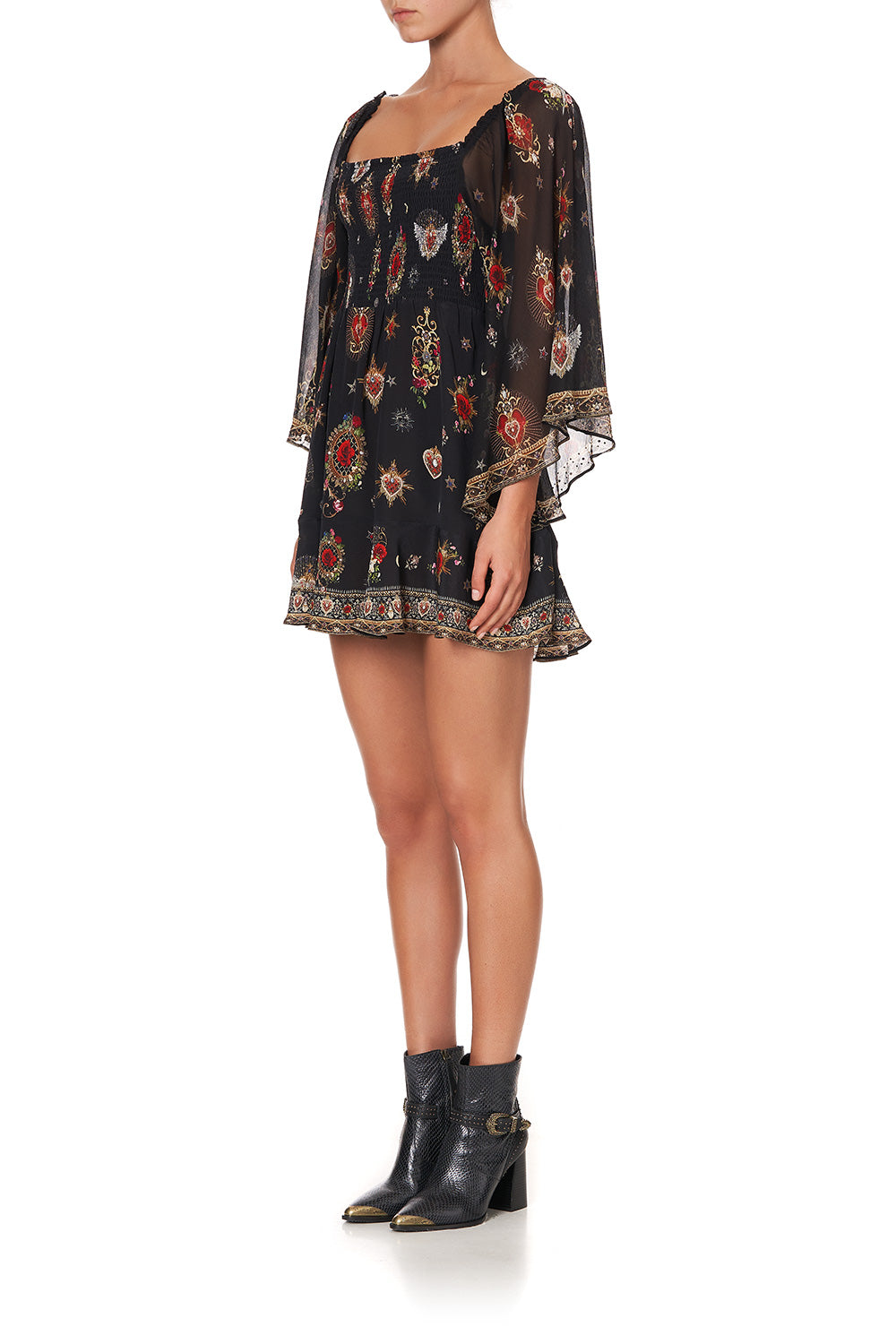 SHIRRED BODICE MINI DRESS MONTAGUES CAPULET