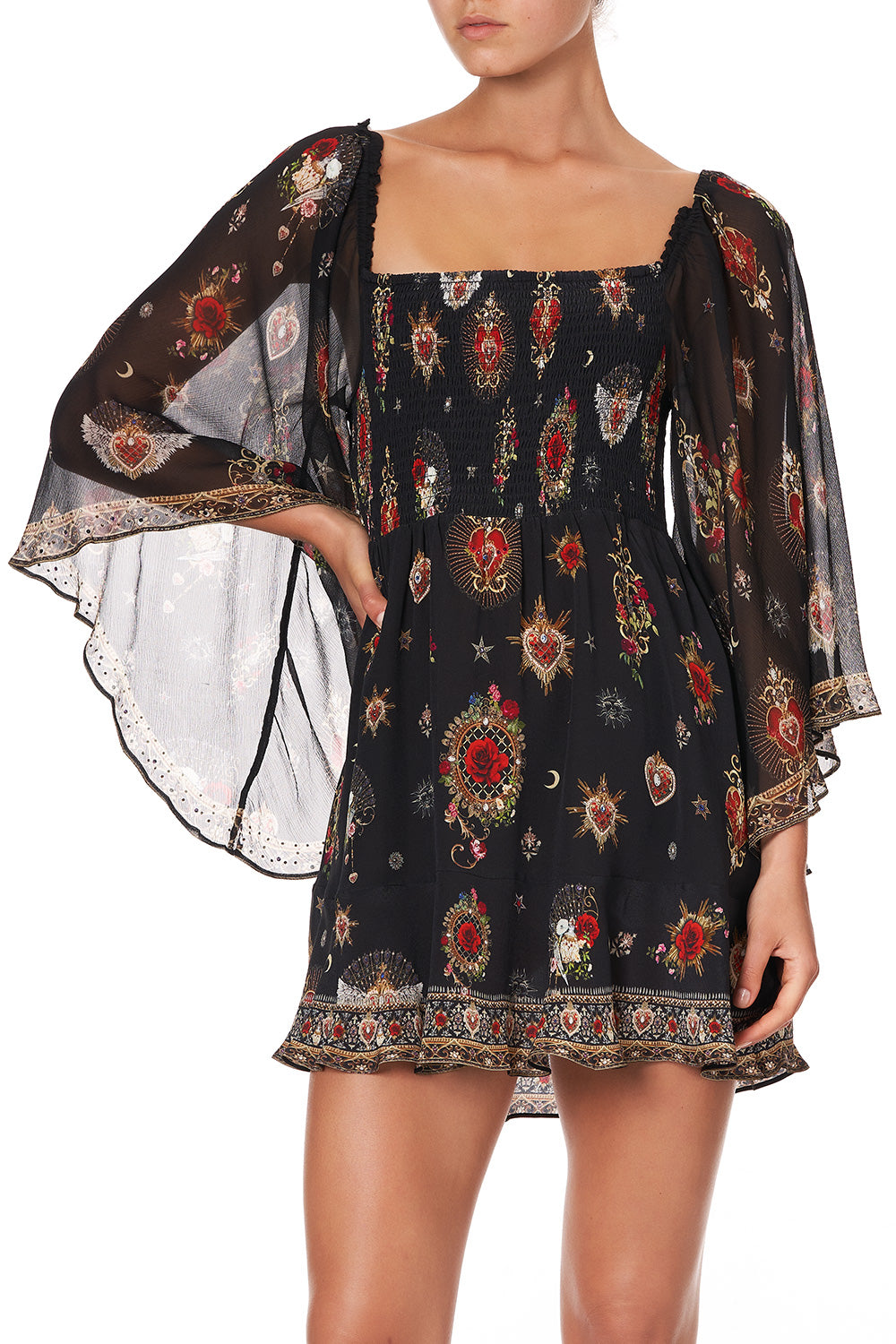 SHIRRED BODICE MINI DRESS MONTAGUES CAPULET