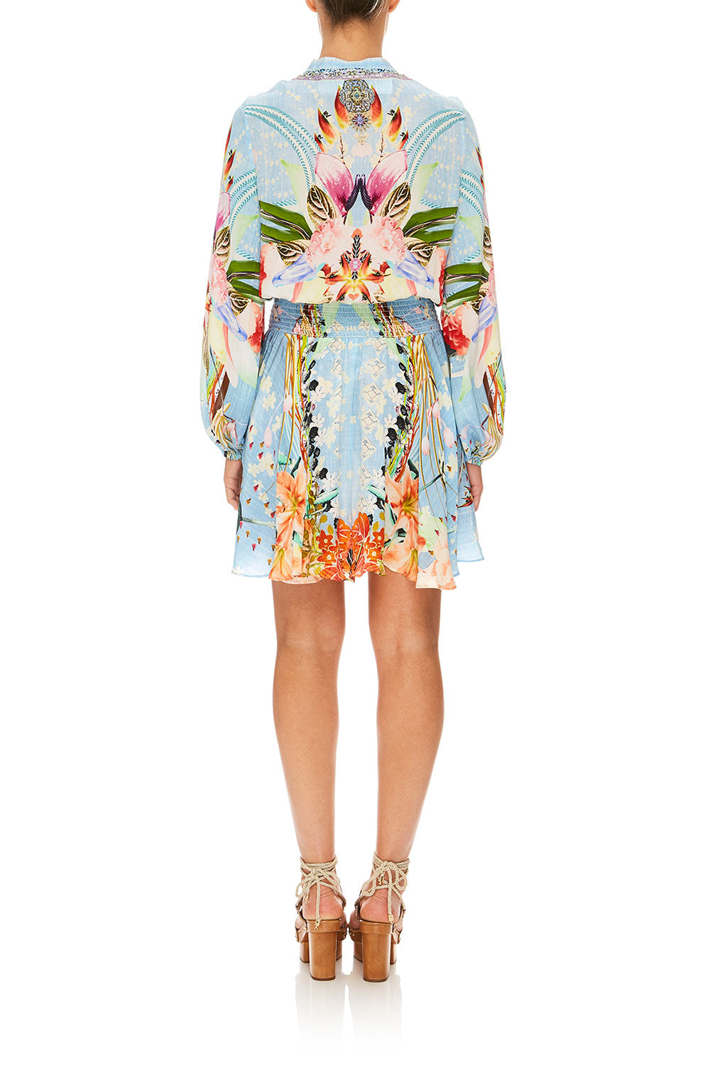 CAMILLA THE STILL ABYSS SHIRRED RELAXED SHORT DRESS