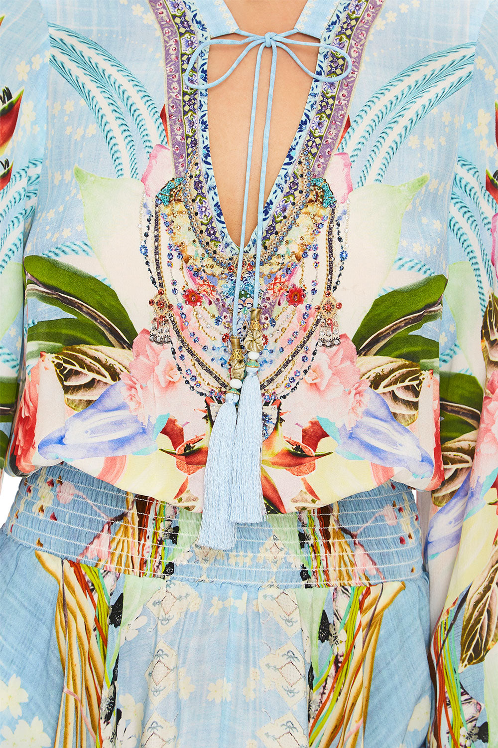 CAMILLA THE STILL ABYSS SHIRRED RELAXED SHORT DRESS