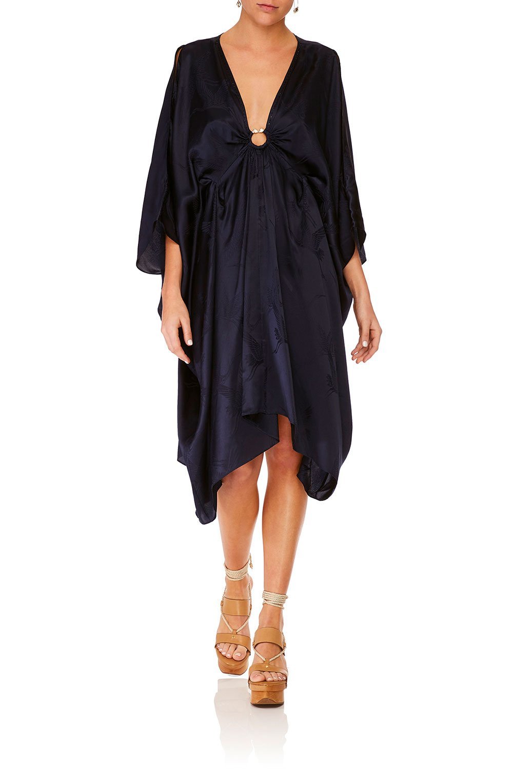 CAMILLA SOLID NAVY SHORT KAFTAN W HARDWARE