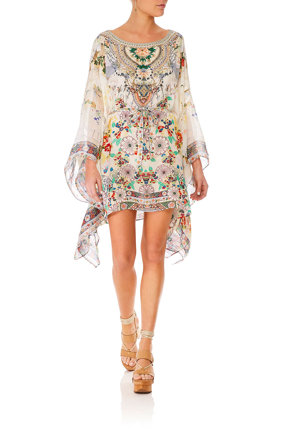 CAMILLA TIME AFTER TIME SHORT KAFTAN W SHEER SLEEVE