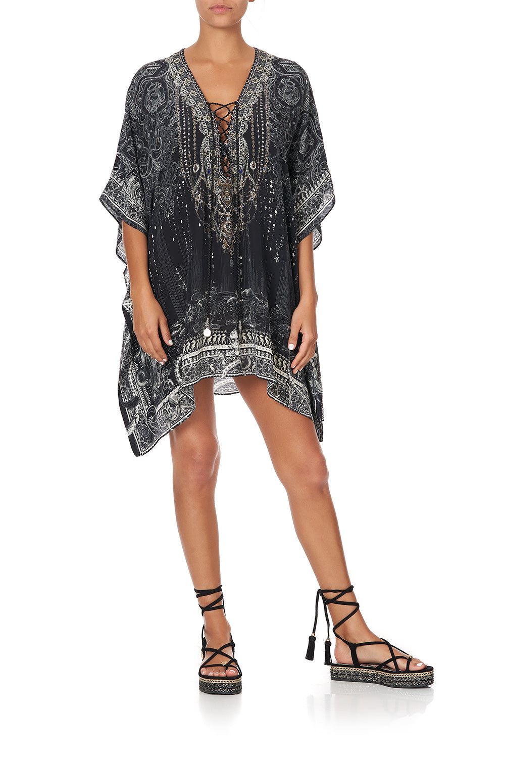 SHORT LACE UP KAFTAN MIDNIGHT PEARL