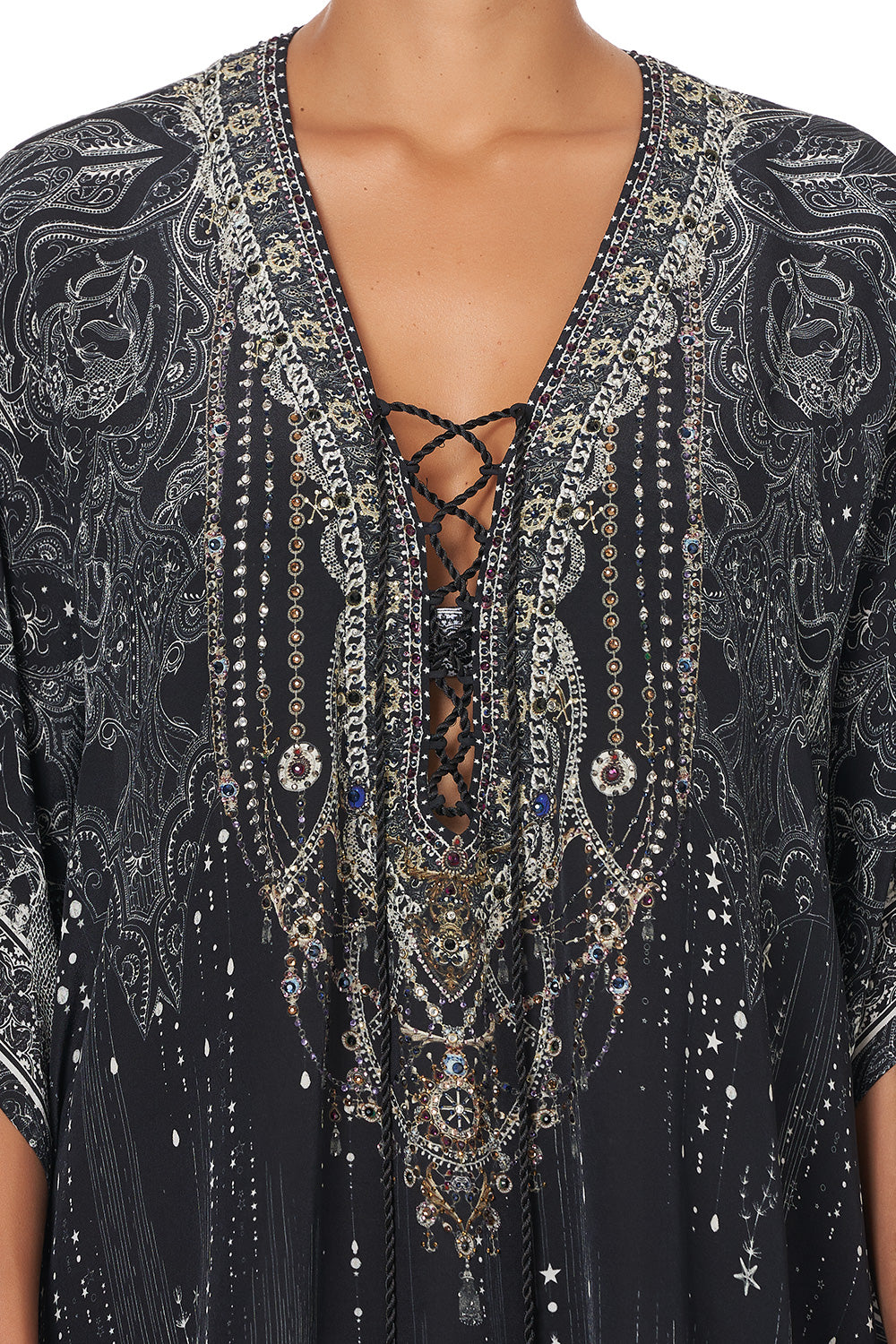 SHORT LACE UP KAFTAN MIDNIGHT PEARL