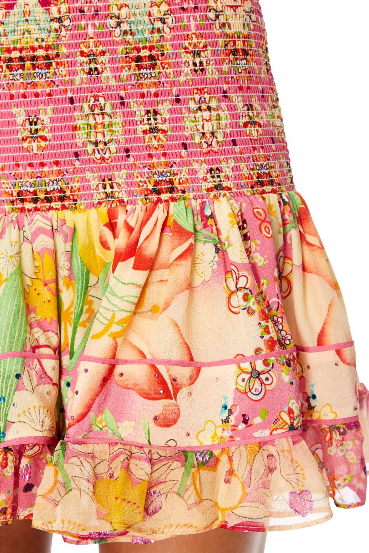 SHORT SHIRRED SKIRT KIMONO KISSES