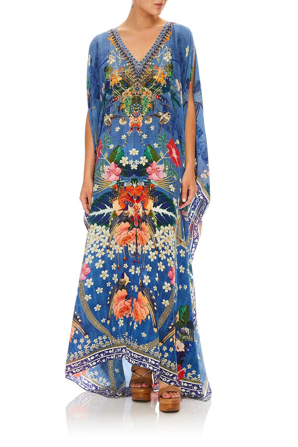 CAMILLA FARAWAY FLORALS SPLIT FRONT AND SLEEVE KAFTAN
