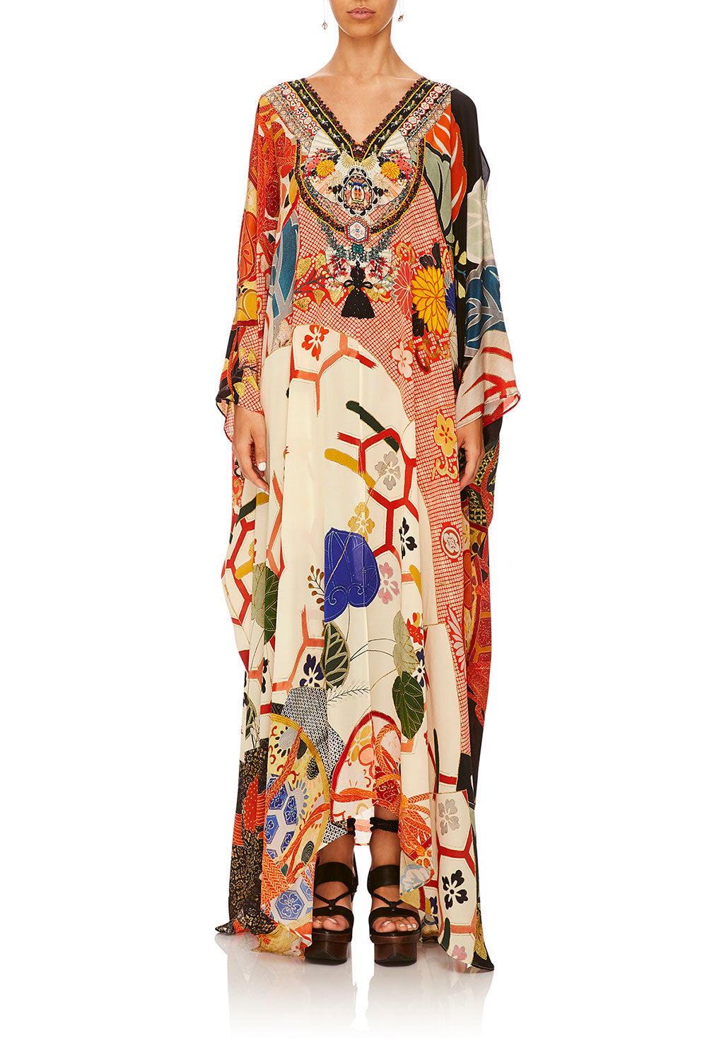 CAMILLA KISSING THE SUN SPLIT FRONT AND SLEEVE KAFTAN