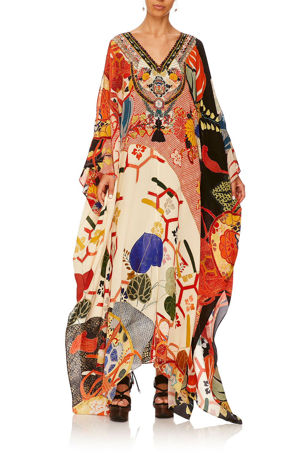 CAMILLA KISSING THE SUN SPLIT FRONT AND SLEEVE KAFTAN