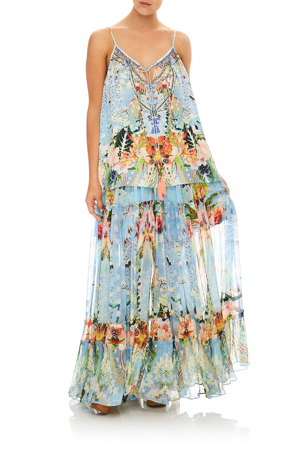 CAMILLA THE STILL ABYSS STRAP TOP W/ TIE FRONT DETAIL