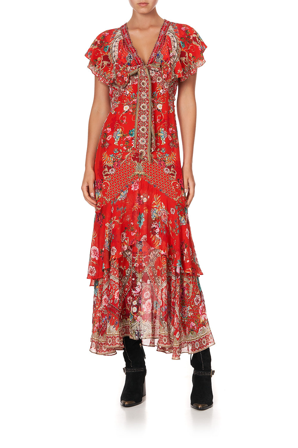 TIE FRONT MAXI WITH CENTRE FRONT SPLIT CAMEOS CAN CAN