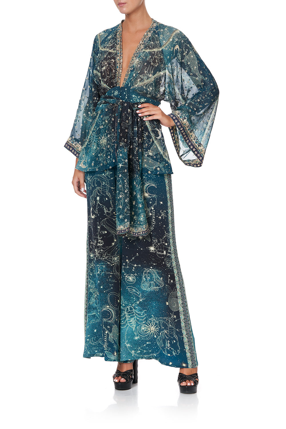 TIE FRONT WIDE SLEEVE BLOUSE WITH SHIRRED BACK INTO THE MYSTIQUE