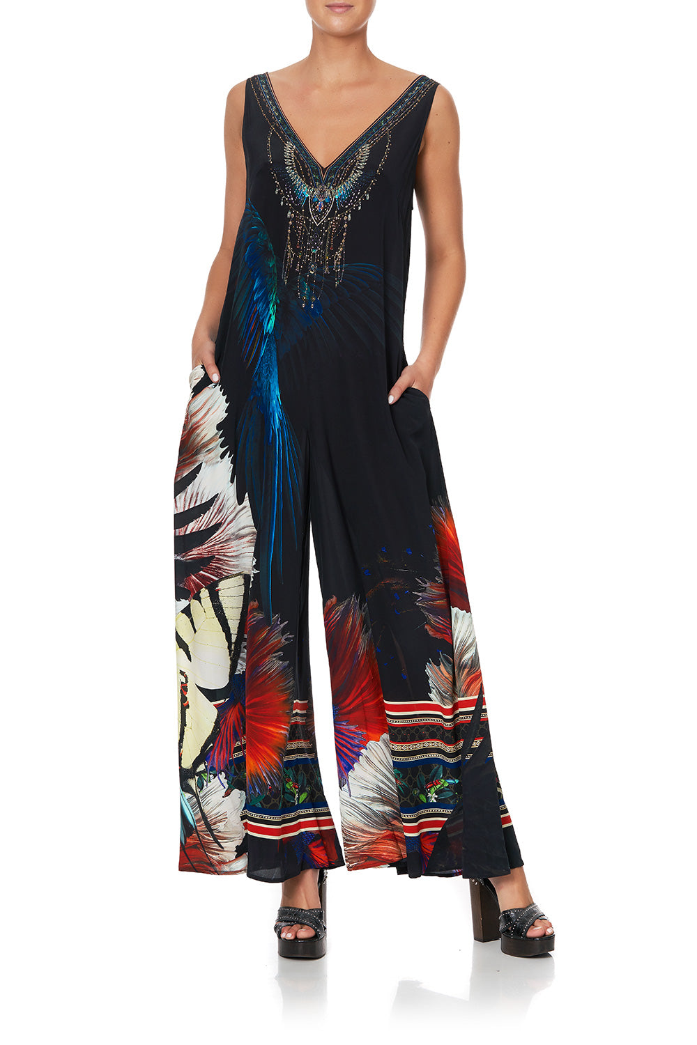 V NECK FLARED JUMPSUIT NIGHT FLIGHT