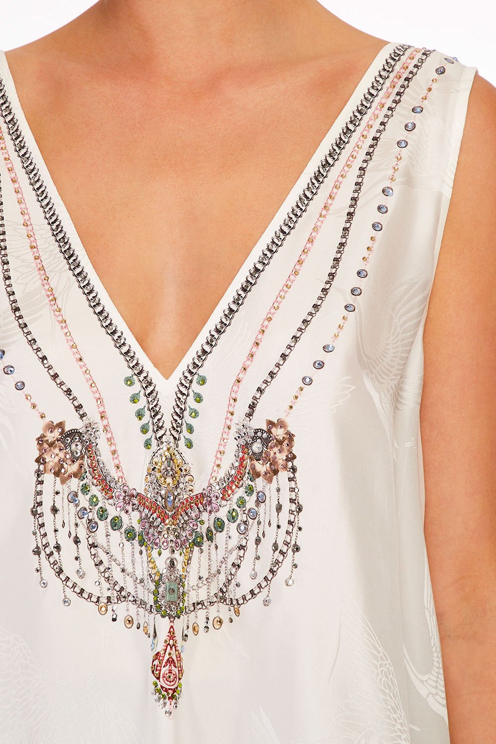 V-NECK TOP WITH SPLIT BACK SOLID WHITE