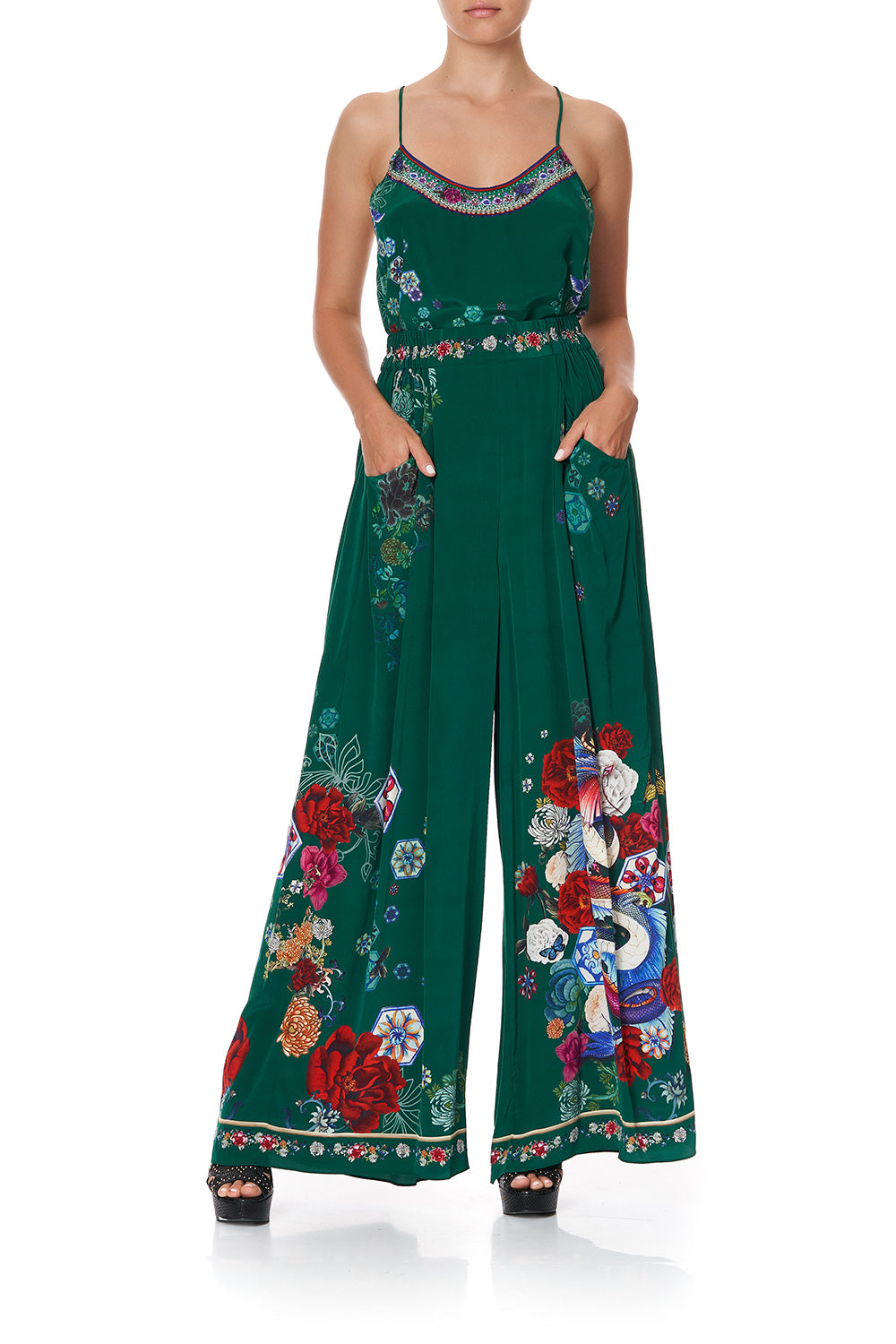 WIDE LEG PANT WITH GATHERED POCKETS EMERALD'S ORBIT