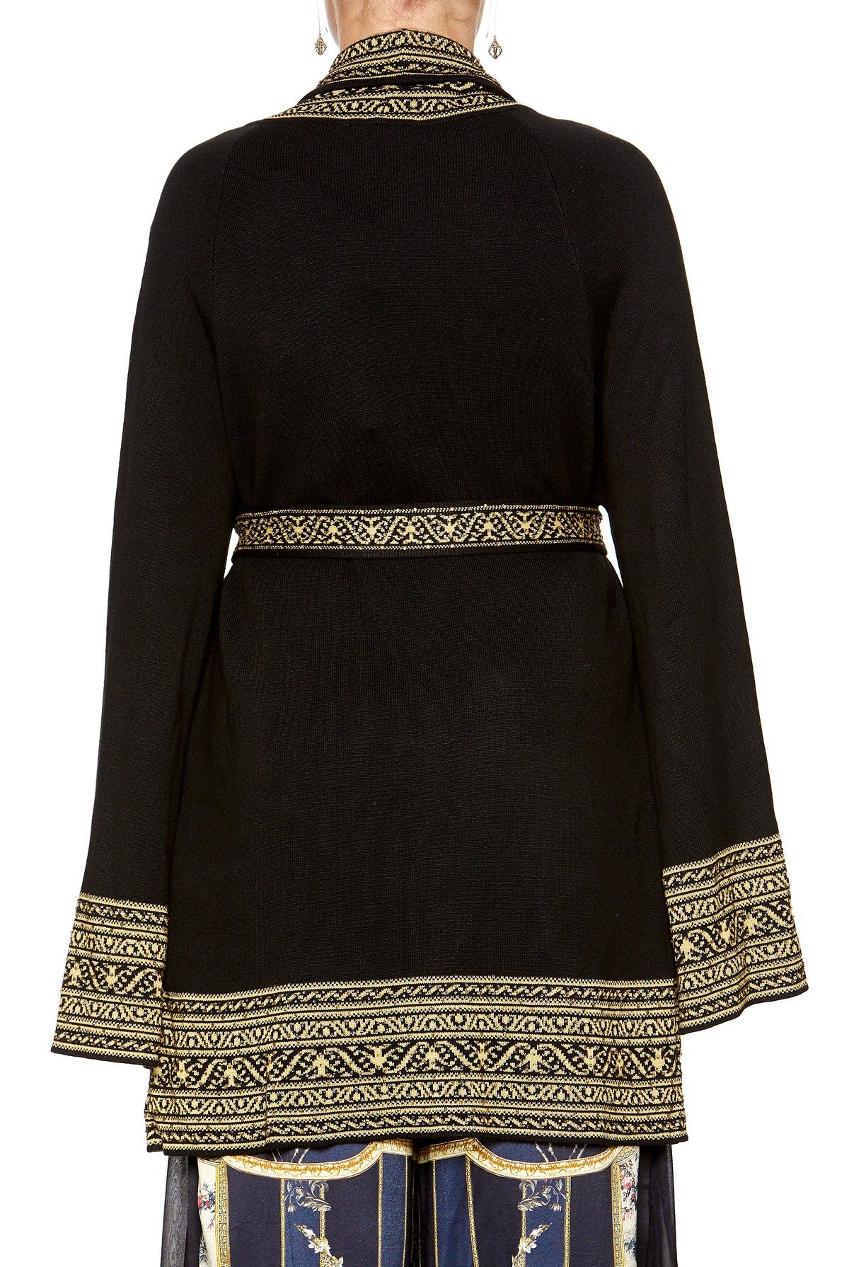 KIMONO KNIT WITH TIE BLACK GOLD