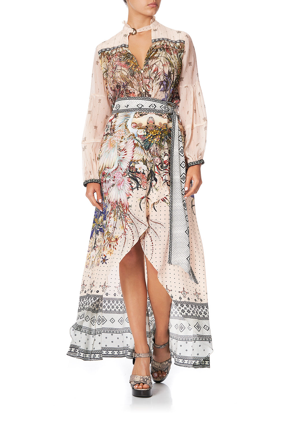 BLOUSE WITH YOKE AND NECK TIE KINDRED SKIES