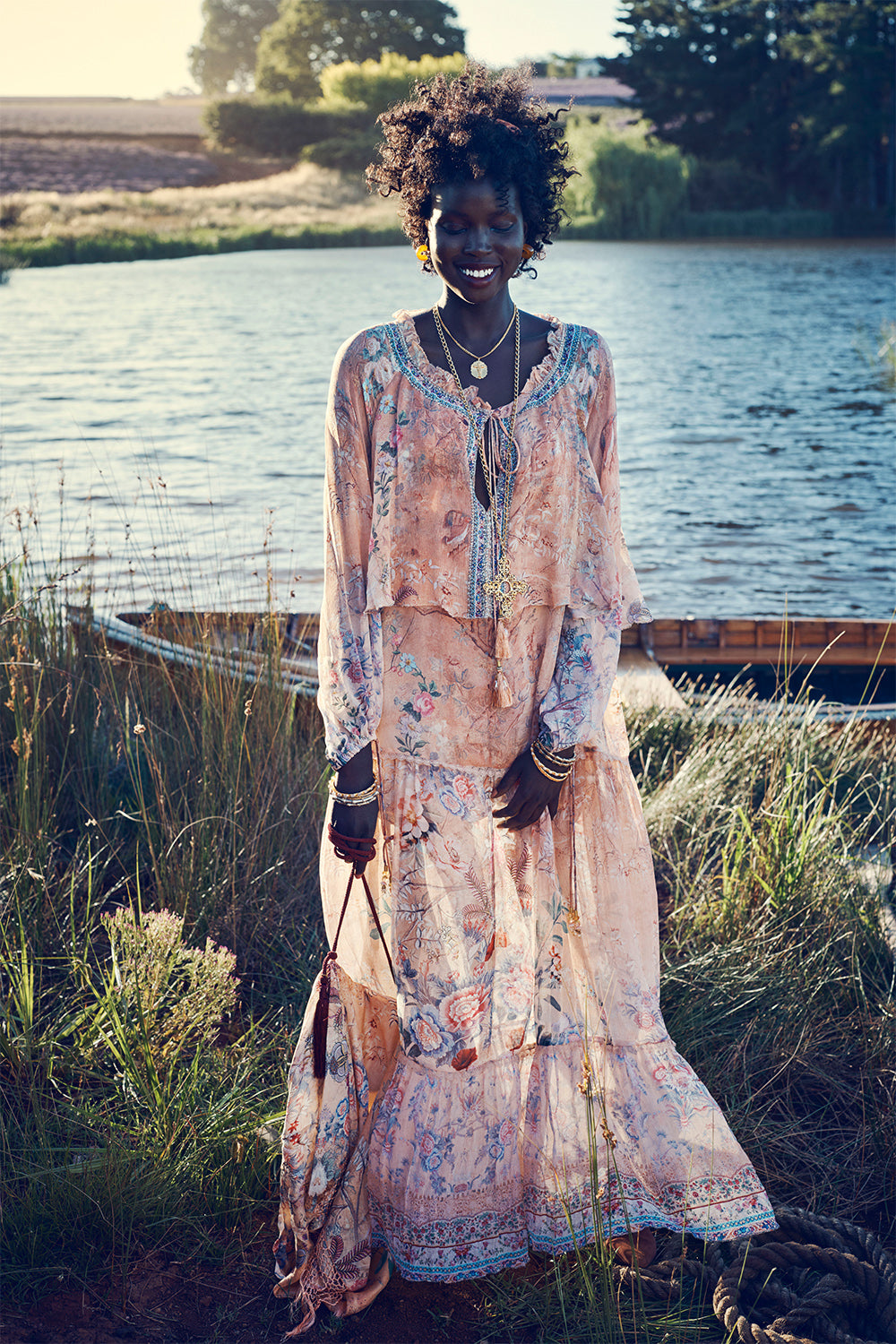 LONG TIERED DRESS WITH RUFFLED COLLAR ALL MY AVIGNON