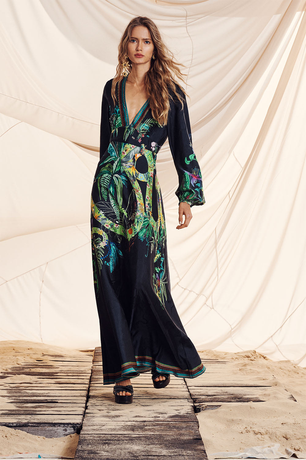 PRINTED LANTERN SLEEVE DRESS RIVER CRUISE