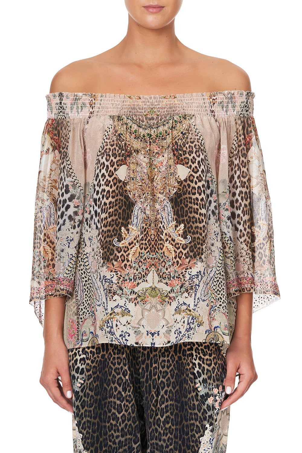 OFF SHOULDER SHIRRED BLOUSE FOREVER FOREVER