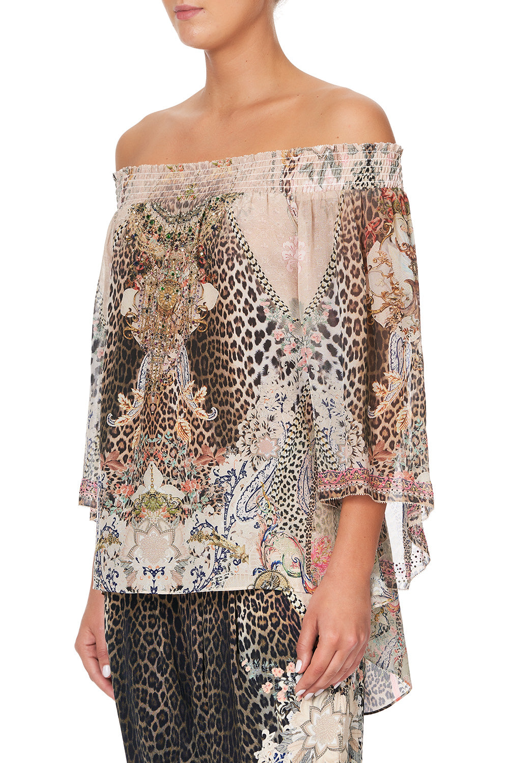 OFF SHOULDER SHIRRED BLOUSE FOREVER FOREVER