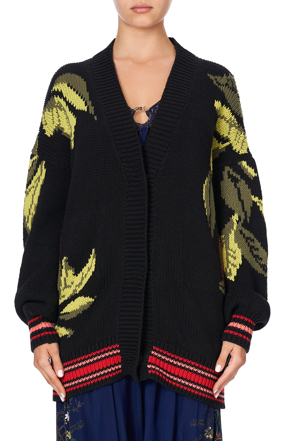 KNIT CARDIGAN WITH FRONT WELT POCKETS WINGS IN ARMS