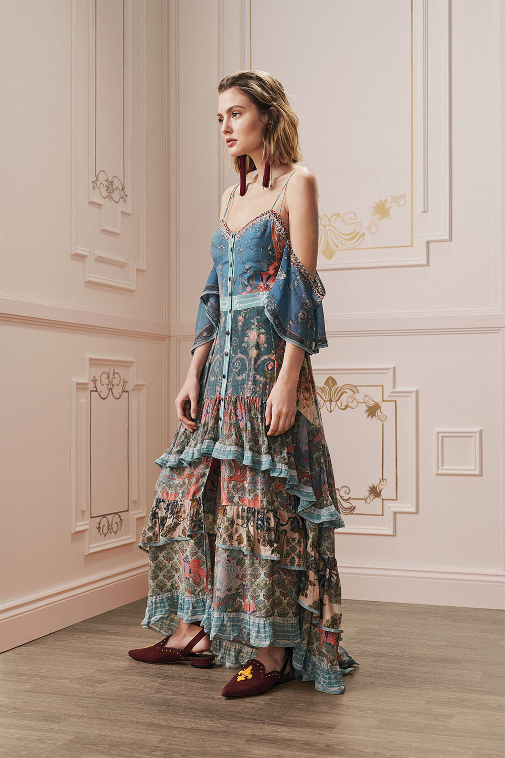 BUTTON-UP HIGH LOW DRESS WITH RUFFLE DETAIL BLANCHES BLESSING