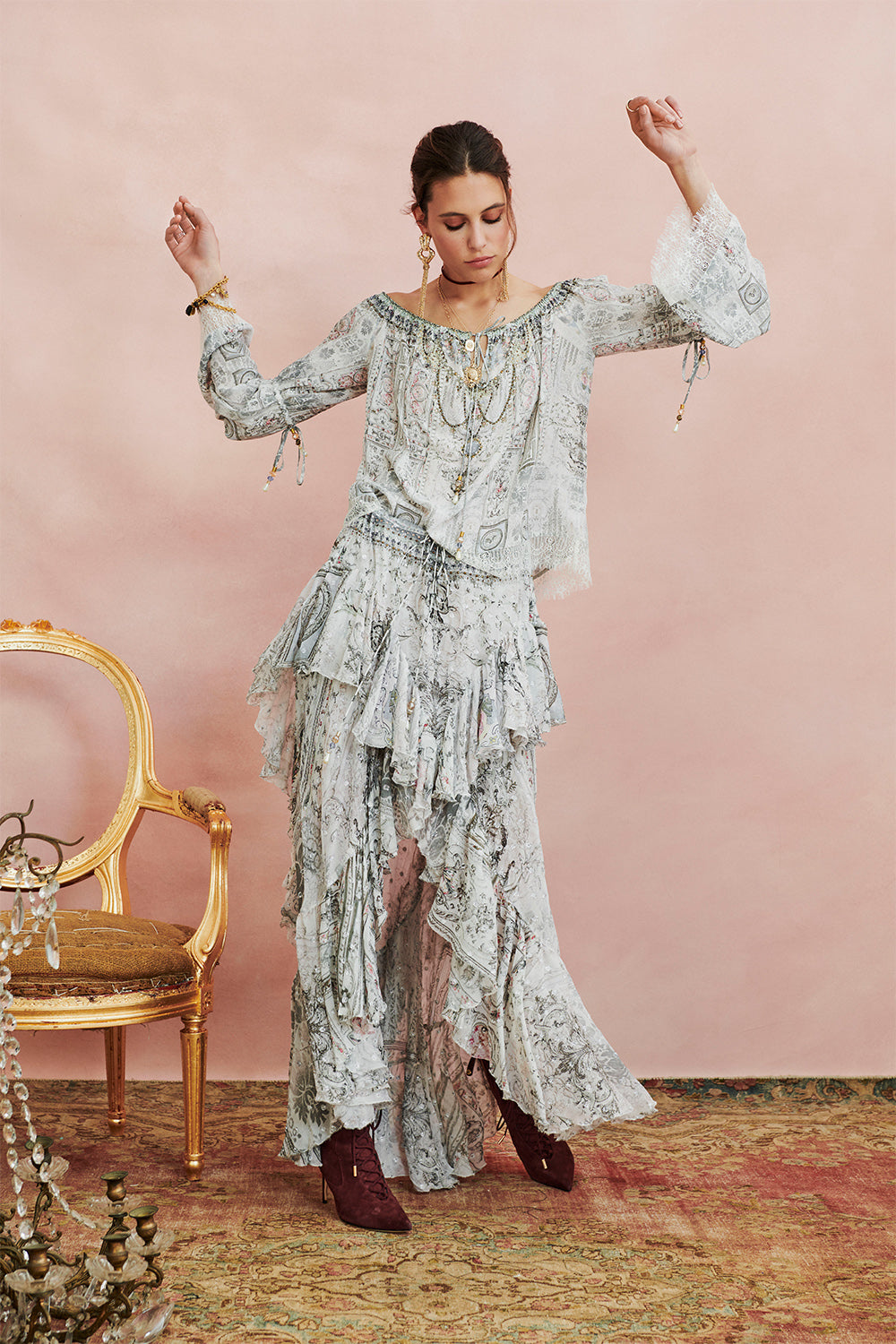 DROP SHOULDER BELL SLEEVE TOP CRYSTAL CASTLE