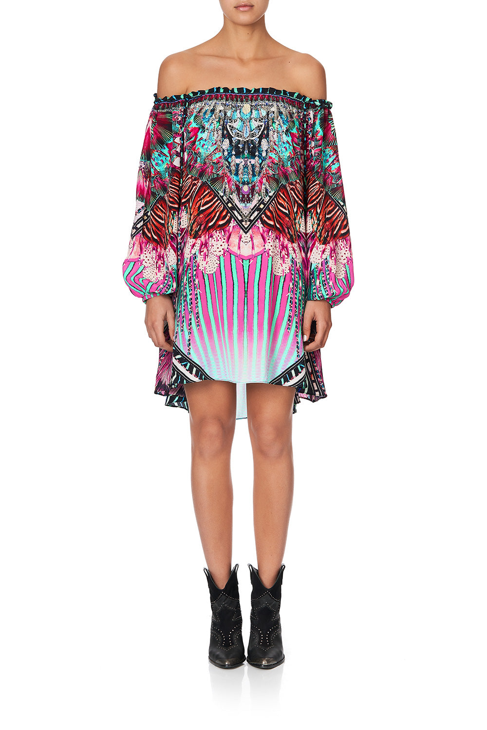 OFF SHOULDER MINI DRESS RAINBOW EYES