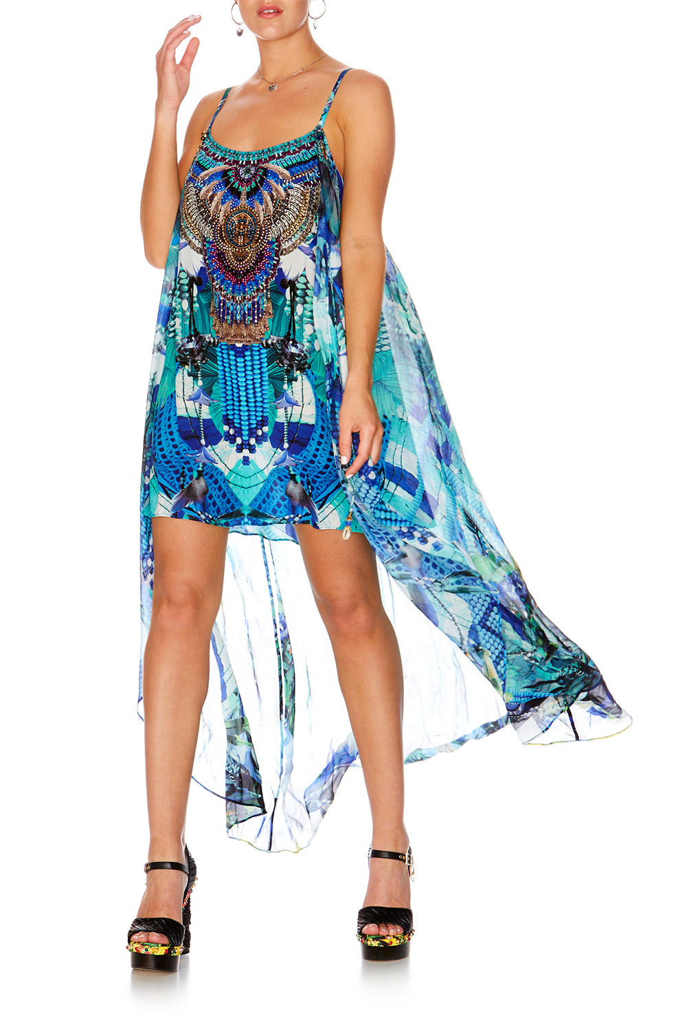 AMAZON AZURE MINI DRESS WITH LONG OVERLAY