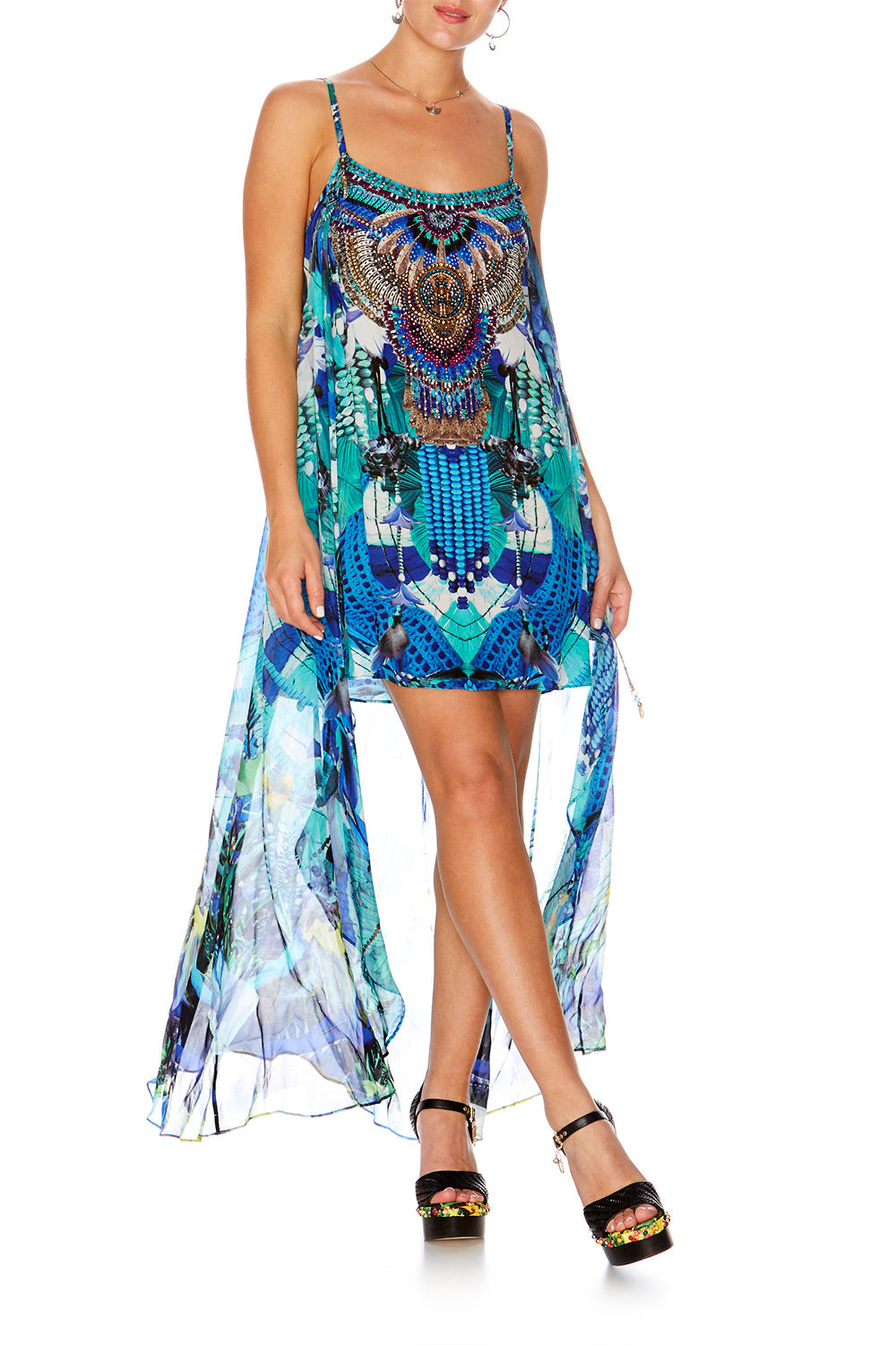 AMAZON AZURE MINI DRESS WITH LONG OVERLAY