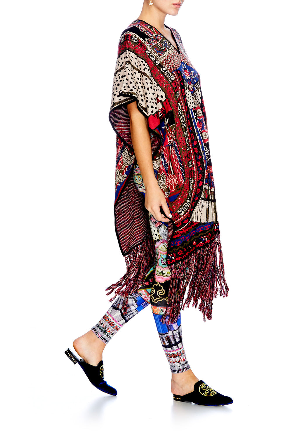 ABOUT A GIRL LONG VNECK PONCHO W FRINGING