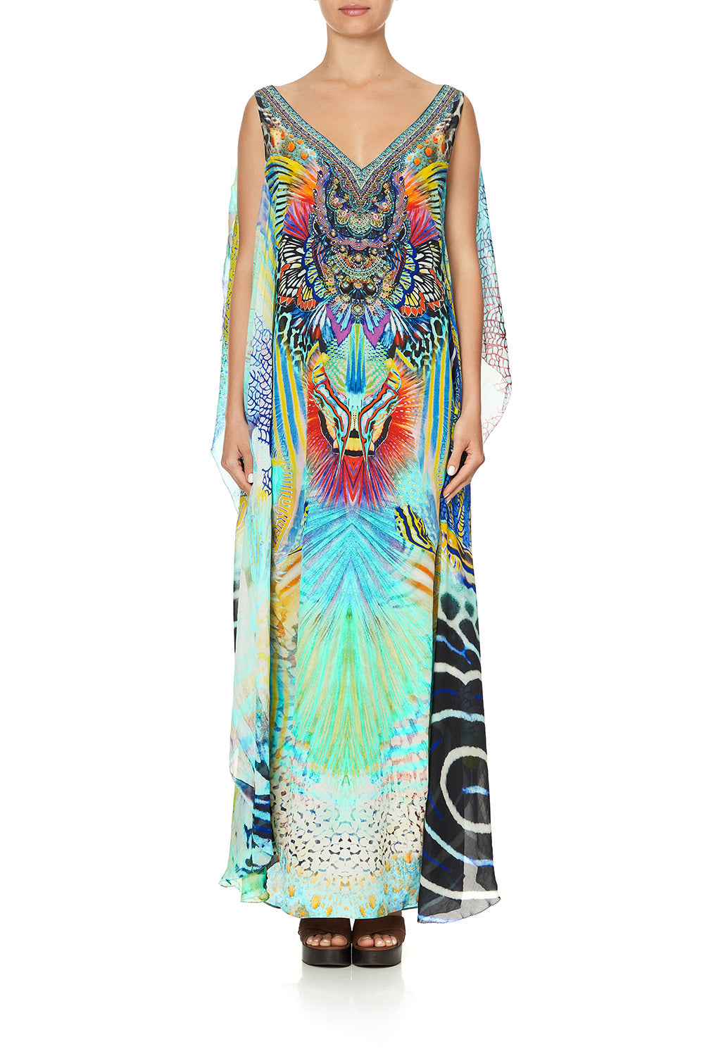 V-NECK DRESS WITH BACK OVERLAYER REEF WARRIOR